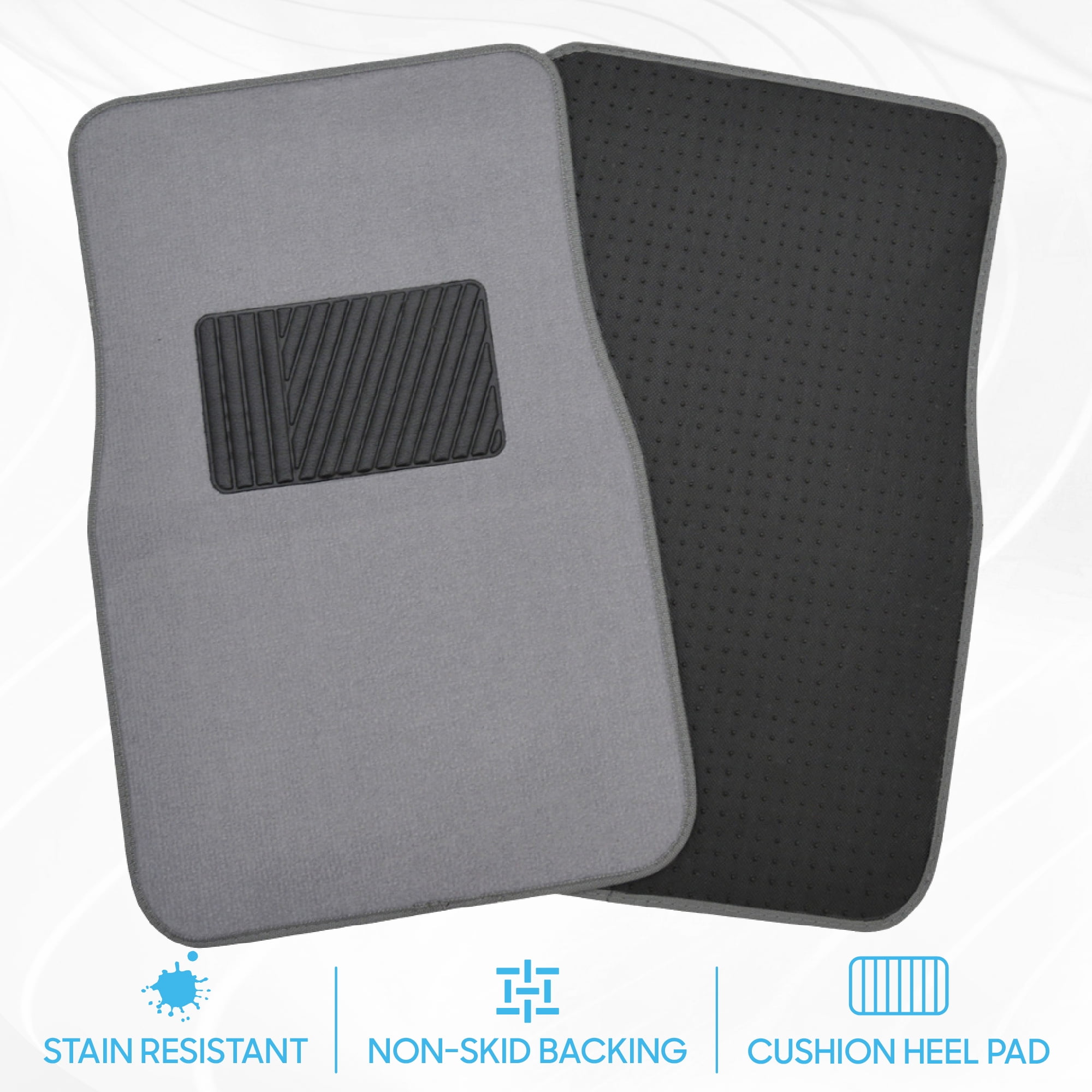 BDK Premium 4PC Set of Carpet Car Floor Mats with Vinyl Safety Heel Pad for Car, Truck, SUV, Coupe Sedan, Light Gray (MT-100-LG)