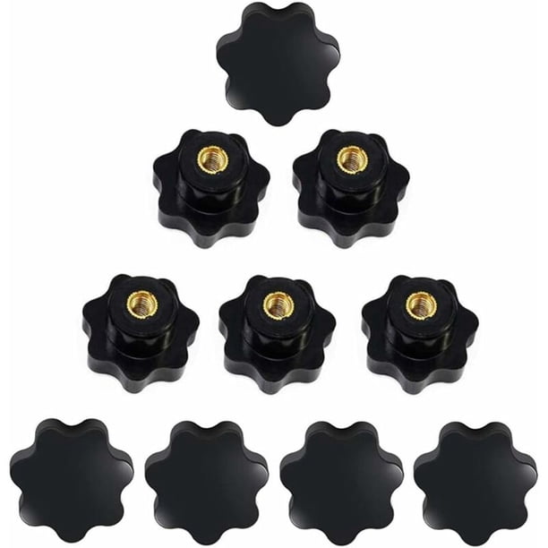 10 tornillos de estrella M8, tuercas roscadas hembra M8, perilla de apriete de rosca hembra, cabeza de estrella de plástico negro, perilla de apriete de perilla, manija, perilla de mano,