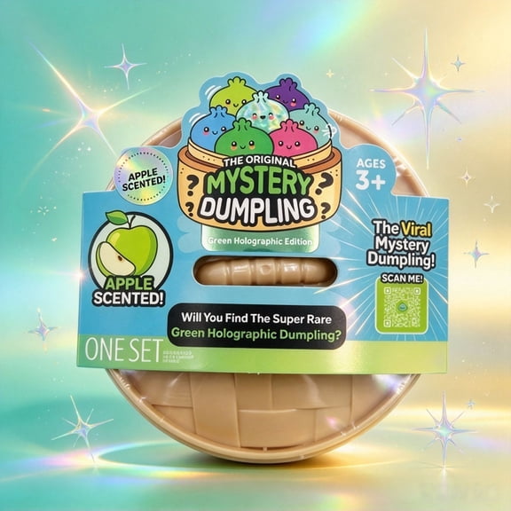 Giant Glitter Dumpling Mystery Rainbow Dumpling,Green Holographic Edition Bao Bun Fidget Toy with Steamer Box