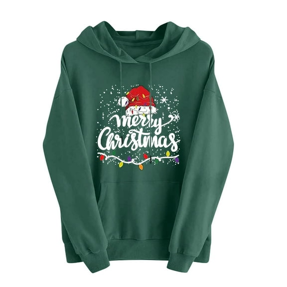 lulshou Hoodies for Women Christmas Print Sweatshirt Festive Holiday Long Sleeve Pullover for Family Gathering, Green, L