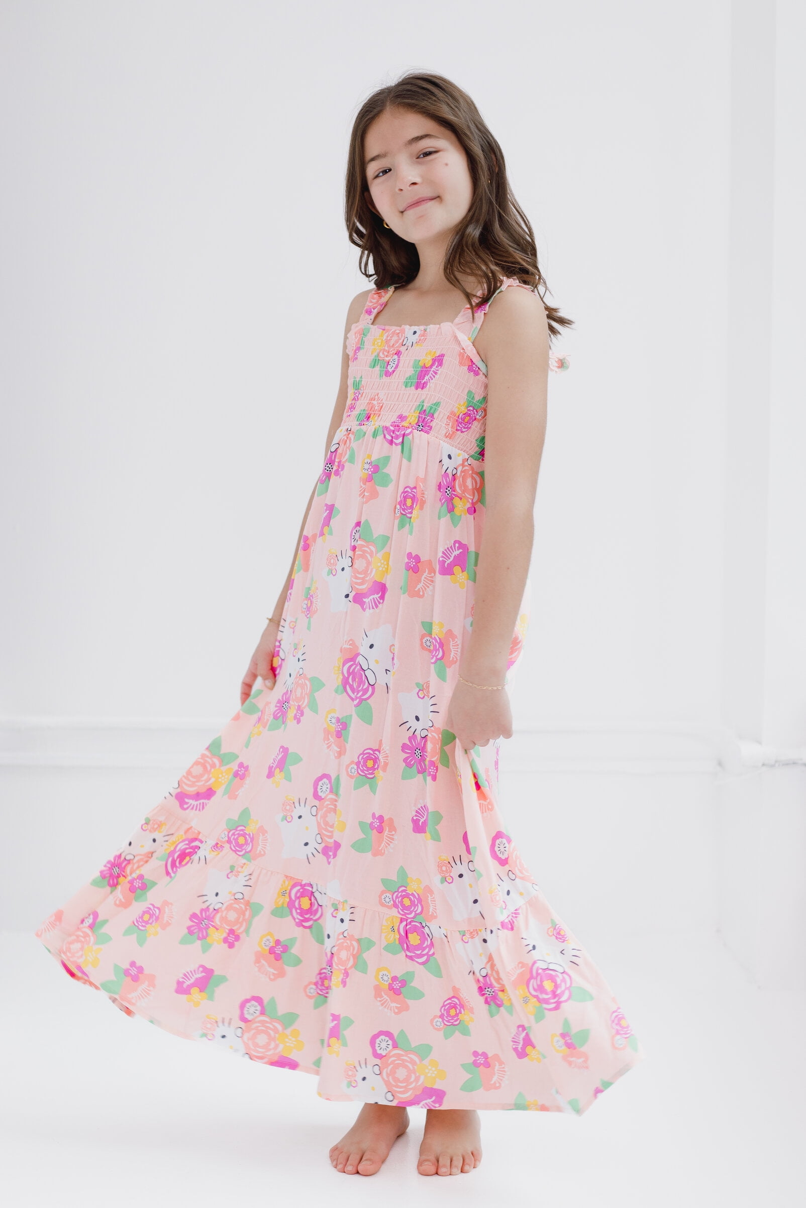 Hello Kitty Floral Square Neck Smocked Cami Maxi Dress Little Kid to Big