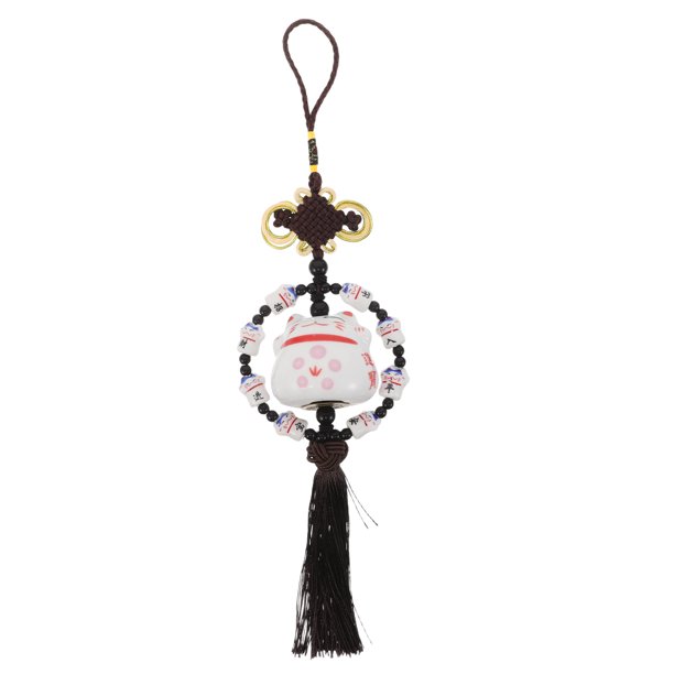 IDEANATEGRATE Colgante Maneki Neko De Cerámica Para Auto Con Símbolo De Suerte Y Protección