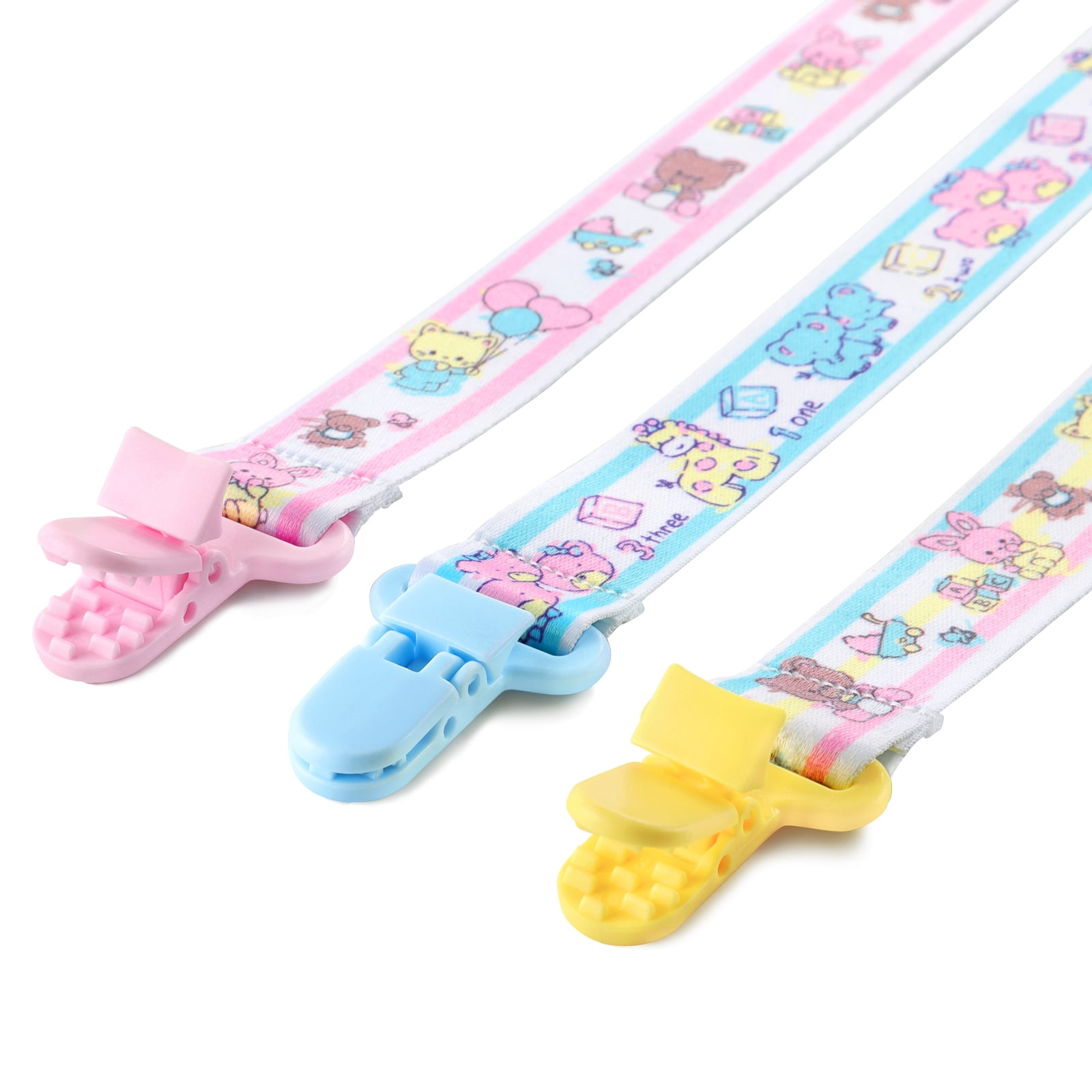 Littleforbig Adult Pacifier Clip Little Cuties 3 Paci Clips Set - Pink, Yellow, Blue