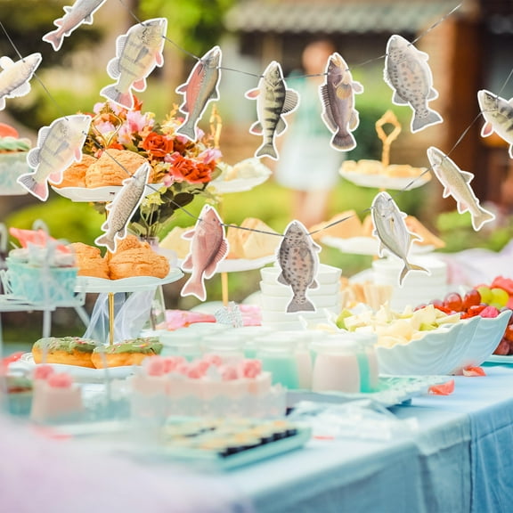 Masteelf Fish Theme Birthday Party Decoration Birthday Banner for Party Fishing Themed Wall Ornament Birthday Party Banner Decoration