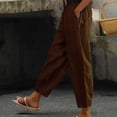 thumbnail image 2 of ManxiVoo Women Slim Fit Casual Pants Linen Cotton Comfortable Elastic Waist Pocket Trousers Everyday Wear L Size Brown, 2 of 5