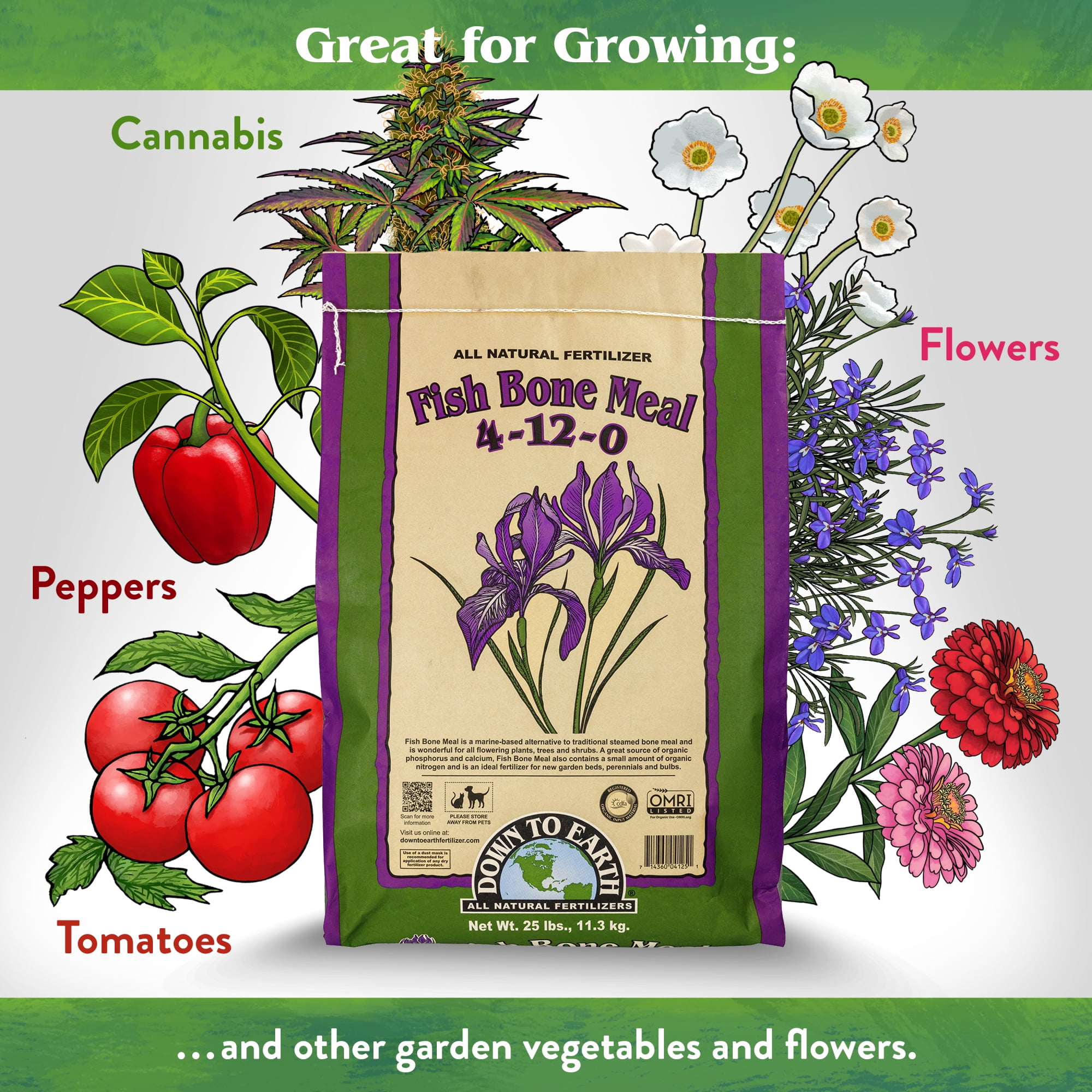 Down To Earth Organic Fish Bone Meal 4-12-0 All-Natural Fertilizer, 25 lbs