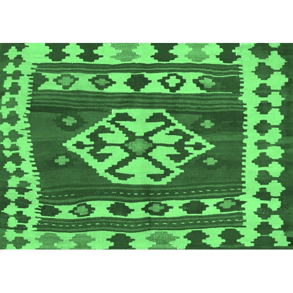 Ahgly Company Indoor Rectangle Southwestern Emerald Green Country Area Rugs, 7' x 9'