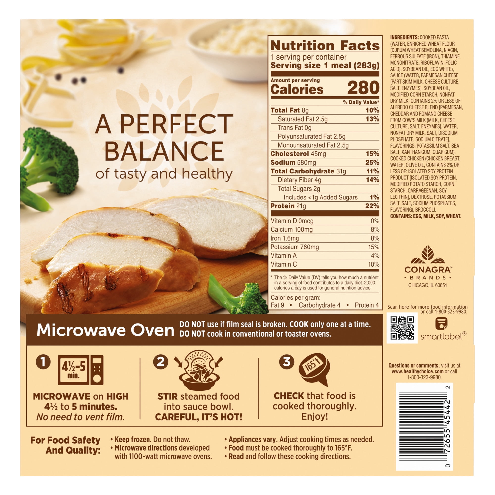 Healthy Choice Cafe Steamers Chicken Fettuccini Alfredo With Broccoli, High Protein Frozen Meal, 10 oz. Bowl