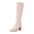 thumbnail image 3 of Mid Calf Boots Women Chunky Mid Heel Pointy Toe Side Zipper Booties Women Trendy Casual Outdoor Dressy Winter Velvet Comfortable Warm Shoes Pink 7.5, 3 of 6