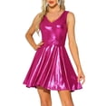 thumbnail image 1 of VESTIDO METÁLICO DE CINTURA ALTA SIN MANGAS EN A PARA MUJERES INSPIRE CHIC, VESTIDO MINI HOLOGRÁFICO XS ROJO ROSA, 1 of 6