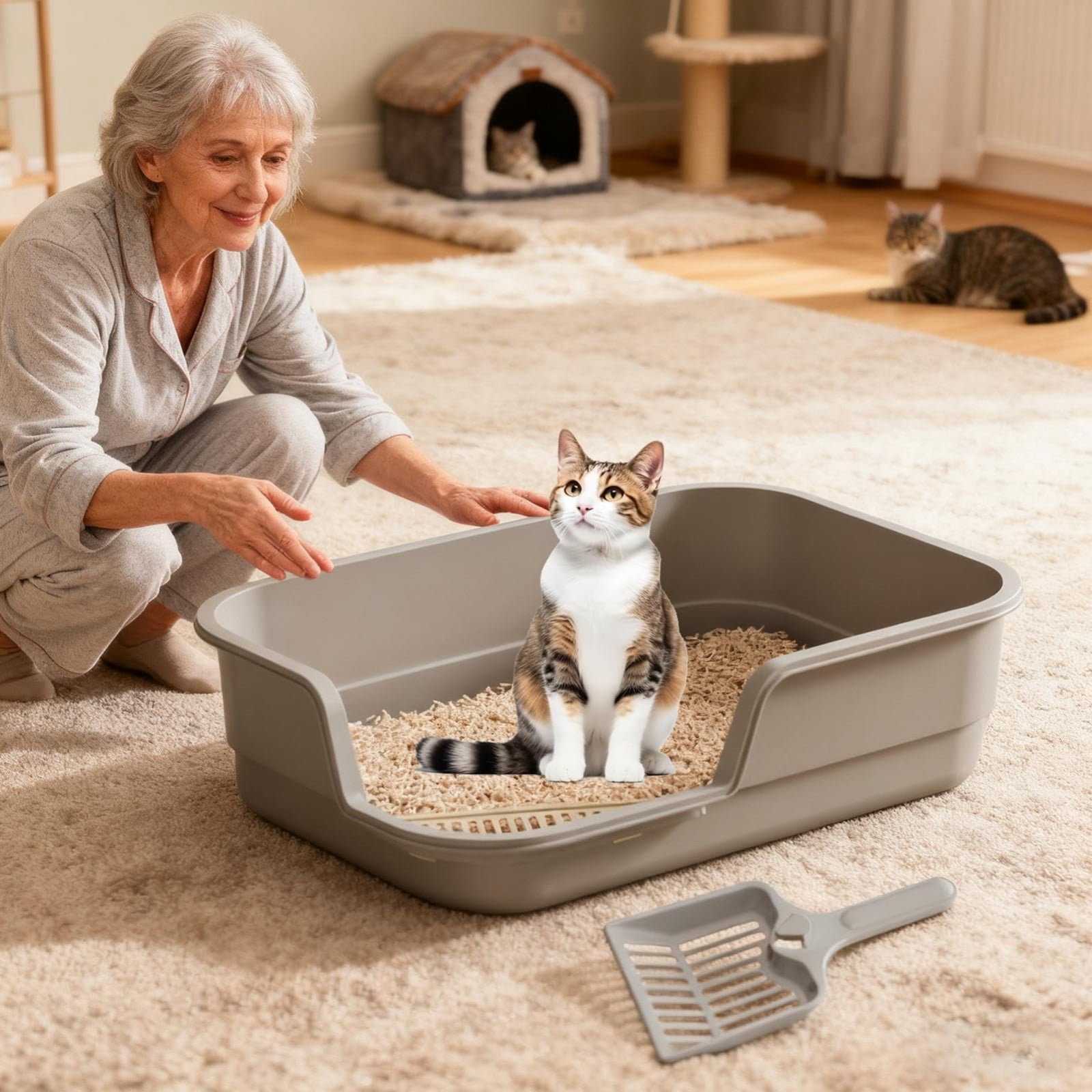 Extra Large Semi Enclosed Cat Litter Box High Sides Low Entry Open Top Kitty Toilet Splash Control for Senior Cats Kittens Multi Cat Home Apartment Senior Cats Multi Cat Clean Home Litter Control