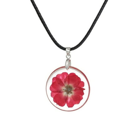- StylesILove Womens Pressed Natural Daisy Flower Resin Pendant Necklace (Fuchsia with Leather Rope)