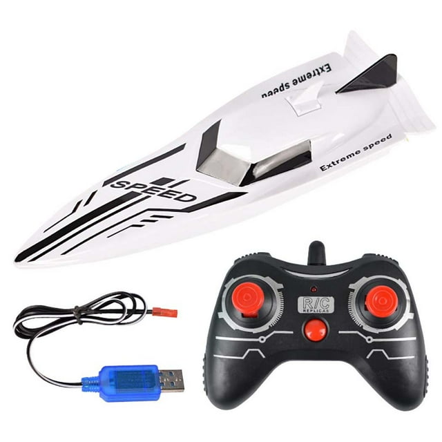 Bateau RC Simulé Télécommandé 2,4 GHz Bateau de Course Haute Vitesse Jouet de Piscine pour Enfants