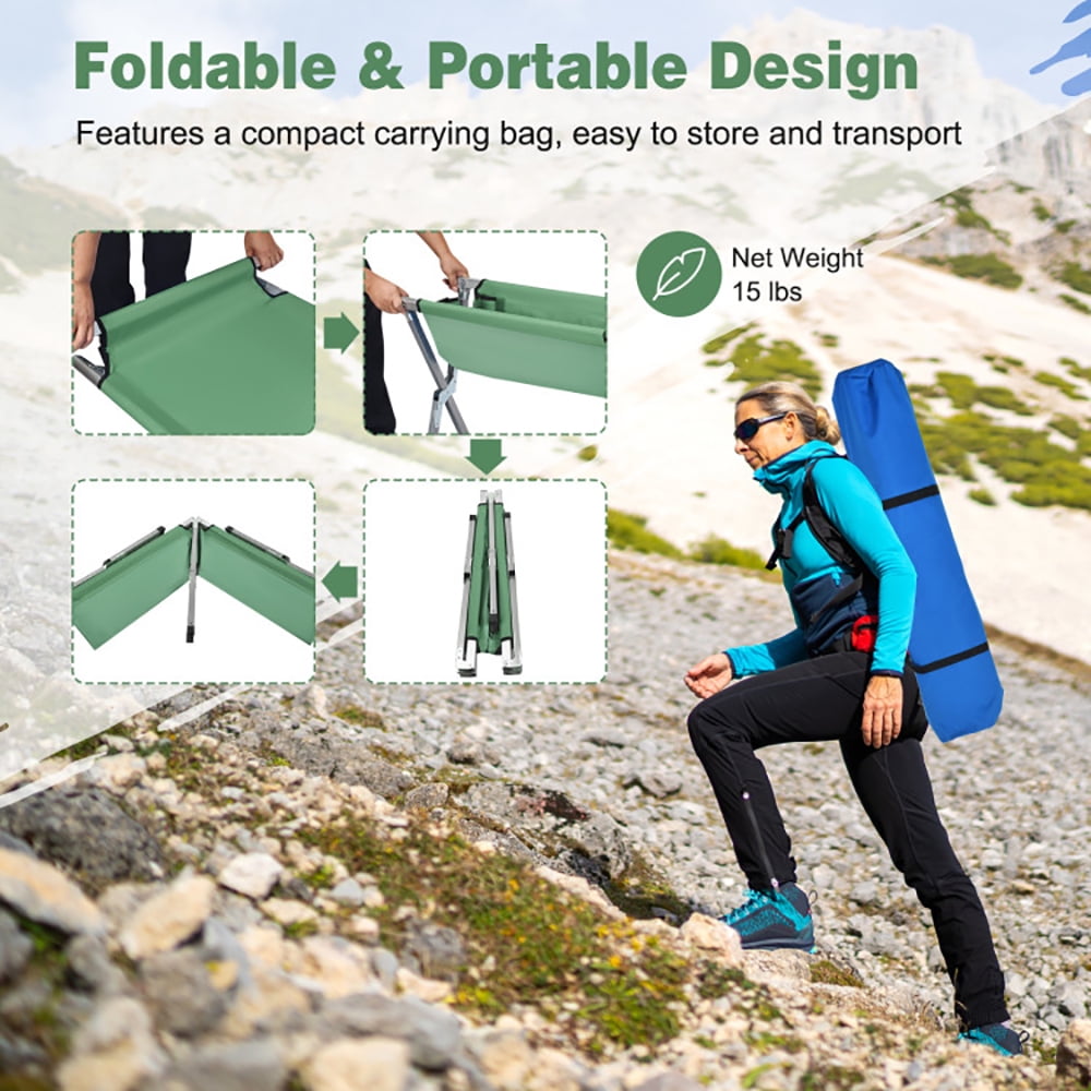 Aimee Lii Folding Camping Cot Heavy-duty Camp Bed with Carry Bag, Folding Sleeping Cot for Camping, Green