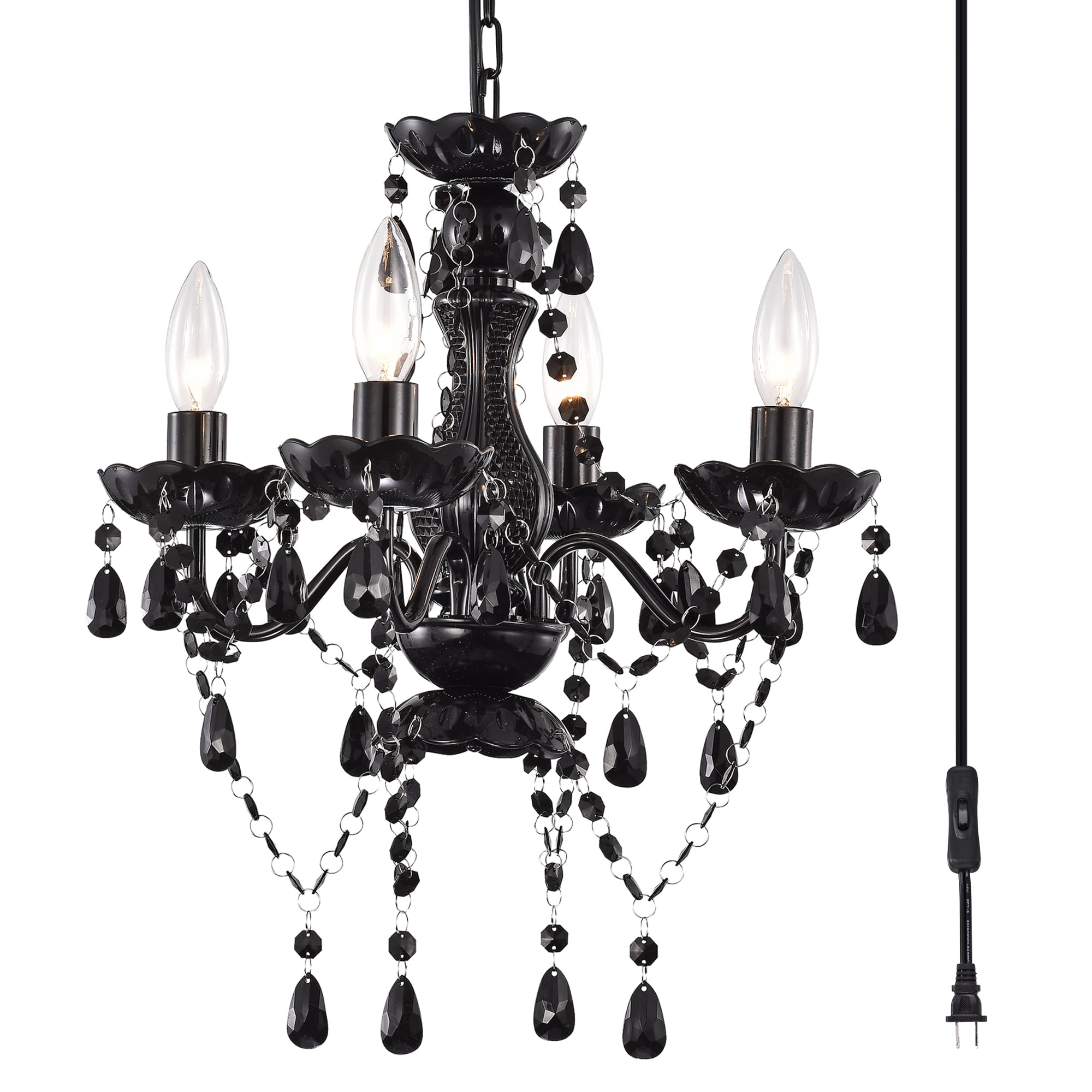 Plug in Chandelier Black 4Light Modern Crystal Light Fixtures Ceiling