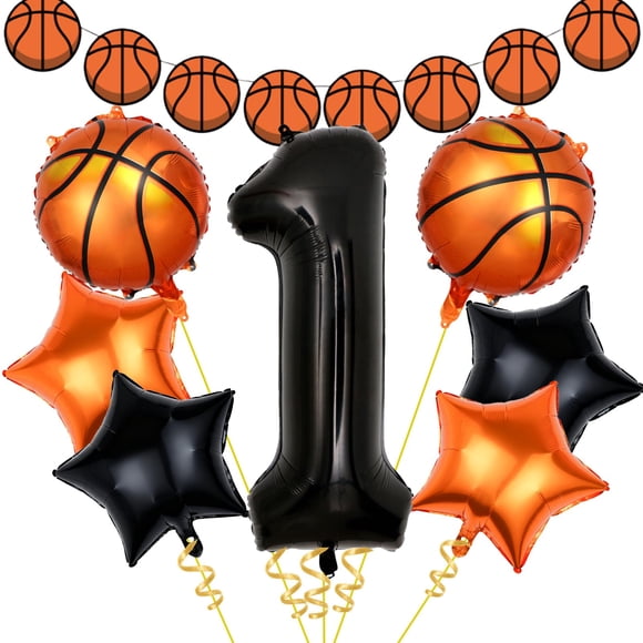 Set de decoración de primer cumpleaños con globos con números de baloncesto