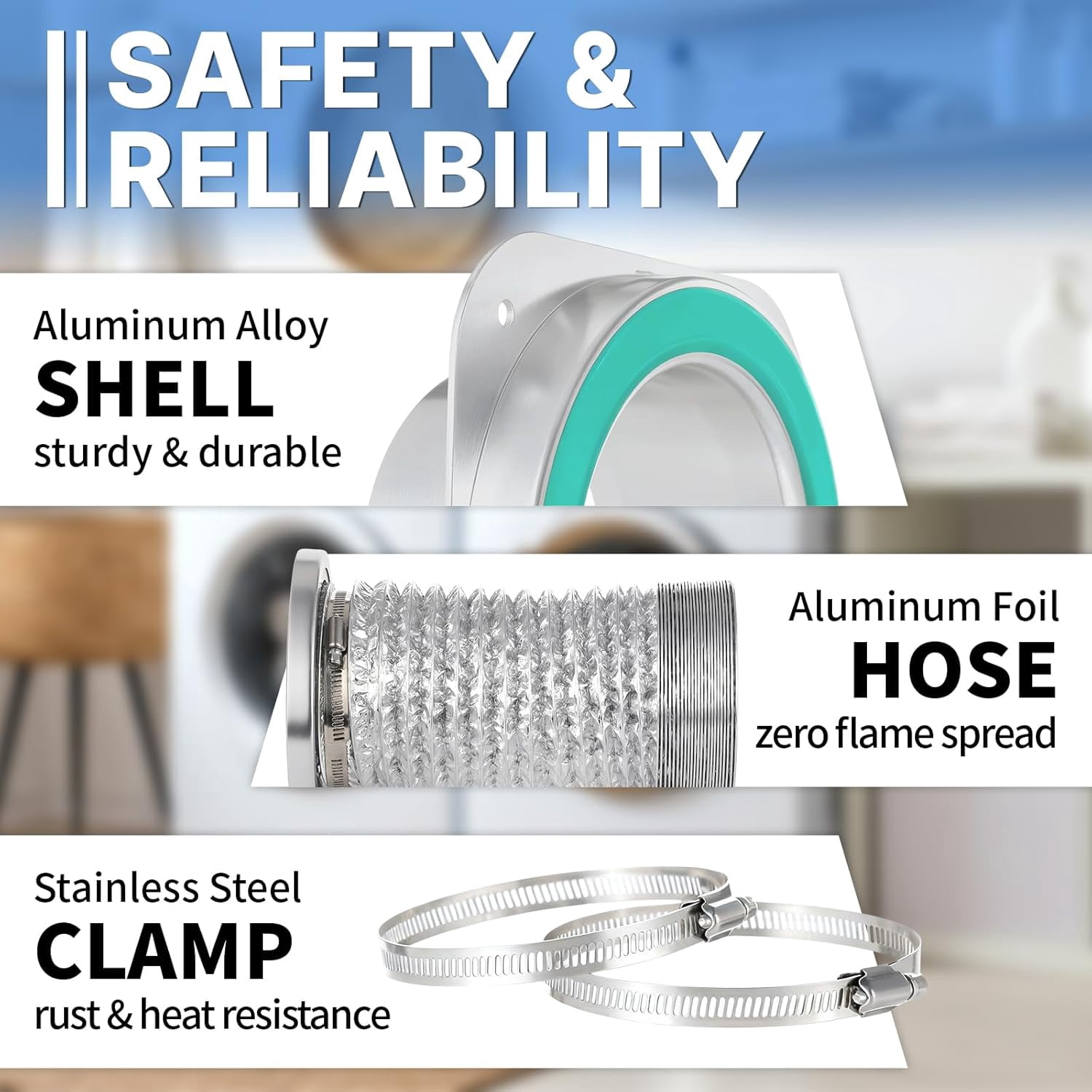 Magnetic Dryer Vent Coupling Connector Kit, DV180 Airtight Seal Coupling, Strong Magnet Quick Connection Self-Alignment Easy to Clean Included a 3ft 4" Duct & 2 Clamps