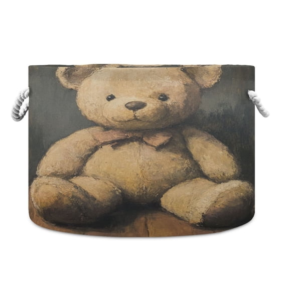 WOBOGO Cute Teddy Bear Doll Toy Storage Basket 20×14in Canvas Laundry Hamper for Living Room Kids Room Bathroom Organizer