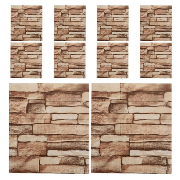 RENACLIPY 10-Pack Light Brown Simulated Rock Wall Panels Self-Adhesive Tiles for Home Decor and Projects