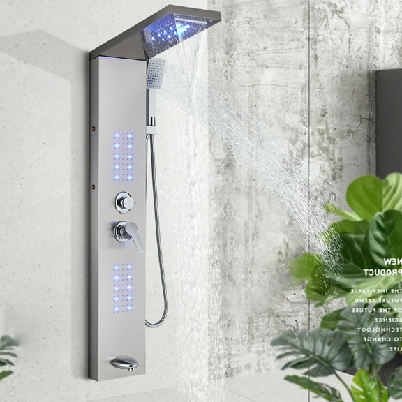LED Shower Panel Tower System Rain&Waterfall Massage Body Jets Brushed Nickel