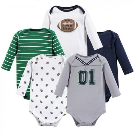 UPC: 0660168716603 | Little Treasure Baby Boy Cotton Long-Sleeve Bodysuits 5pk  Football  9-12 Months
