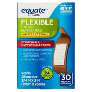 Equate Antibacterial Flexible Fabric Bandages, Medium, 30 Count