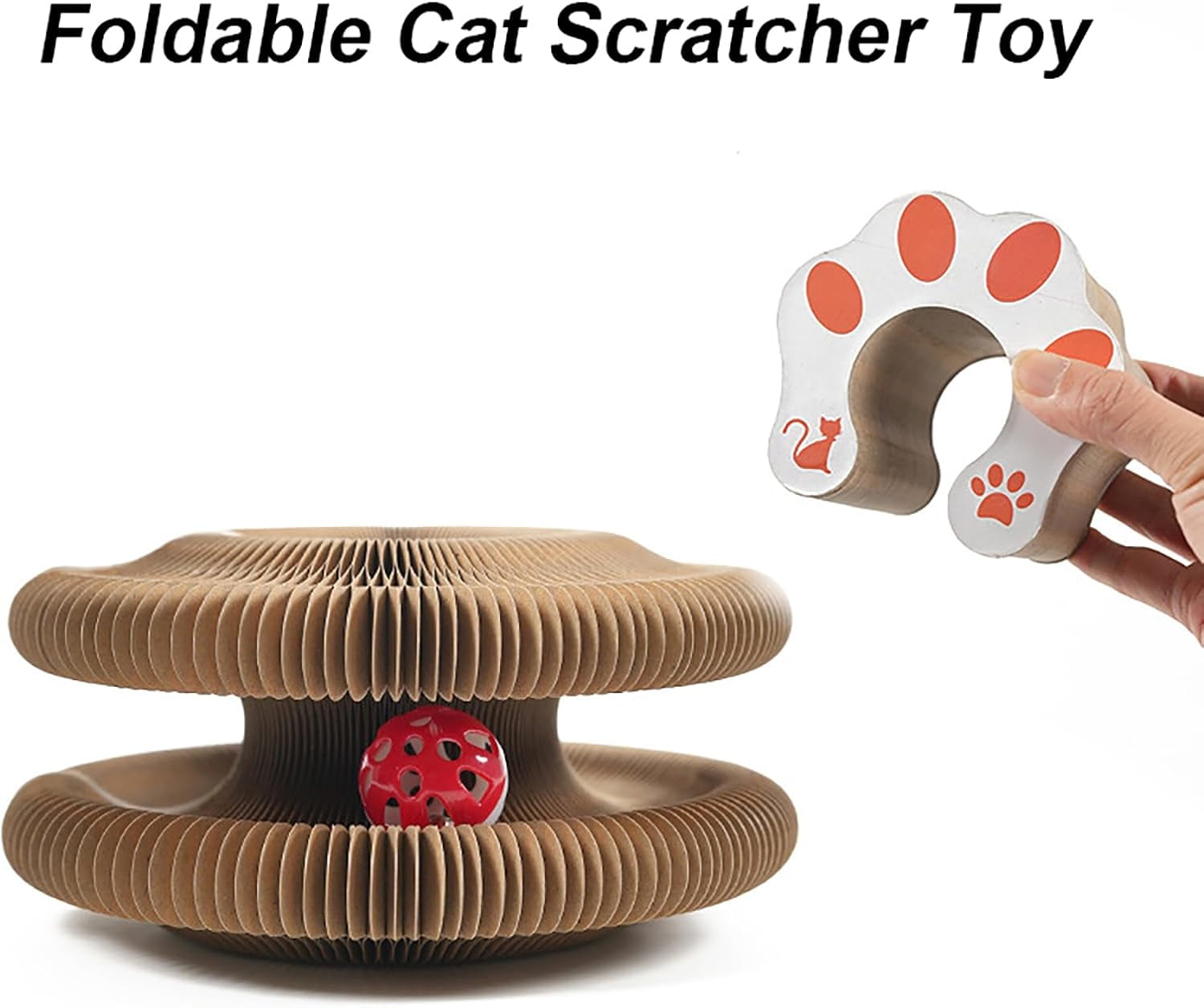 THBN Kitty Curlz Cat Toy, Magic Organ Cat Interactive Scratcher Cardboard with Bell Ball, Foldable & Changeable Accordion Shape Exercise Anxiety Relief Toy for Indoor Cats(1PCS)