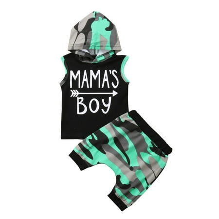 

LWXQWDS Toddler Baby Mama s Boys Sleeveless Hooded Top Camouflage Shorts Pants Outfit Set