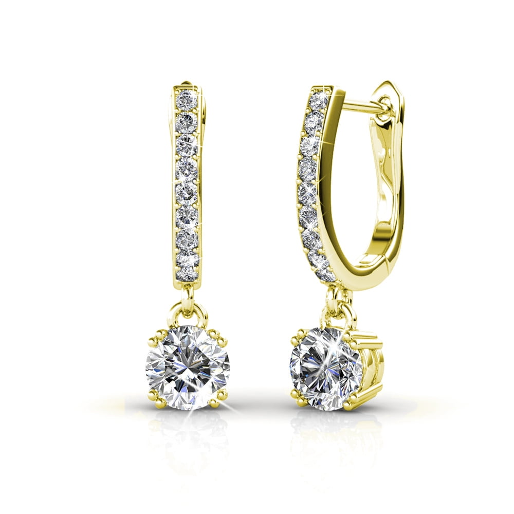 Zircon Pearl Gemstone Topaz  Pageant Women Hoop Earrings 18K White Gold Filled 