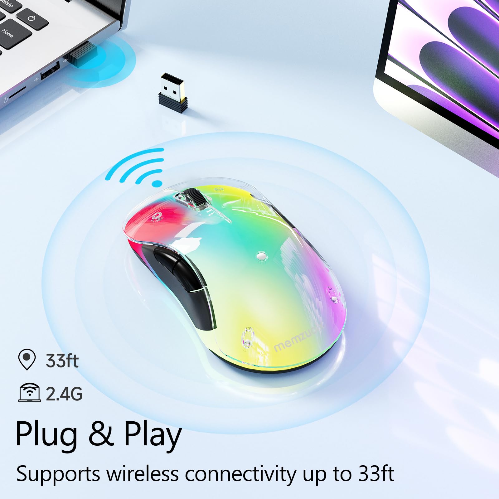 Memzuoix LED Rechargeable Wireless Mouse, 1600 DPI, 9 Colors photo 7
