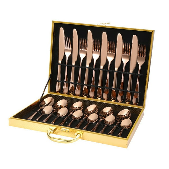 Juego de cubiertos de acero inoxidable de 24 piezas, cubiertos premium 18/10 para 6 personas, incluye cuchara, tenedor, cuchillo y cucharilla, diseño pulido espejo