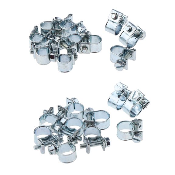 20 Clamps Adjustable Hose Clip assortment set For Petrol 6-8mm & 10-12mm Dia.