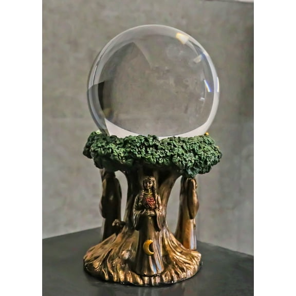 Triple Goddess Mother Maiden Crone With Celtic Tree Of Life Scrying Gazing Ball