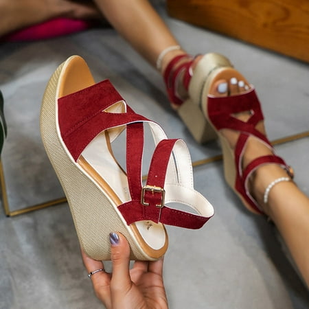 

Women Women‘S Ladies Fashion Casual Peep Toe Wedges Platforms Sandals Shoes Womens Sandals Flock