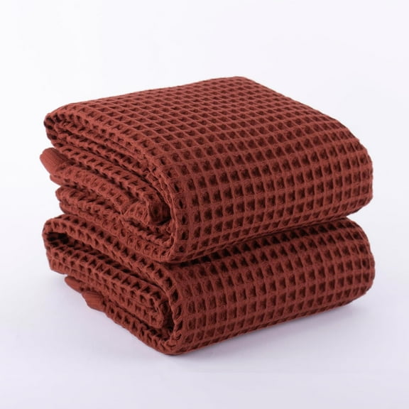 Püskül Waffle Towels for Bathroom, Premium 100% Turkish Organic Cotton, Pack of 2 (Brick)