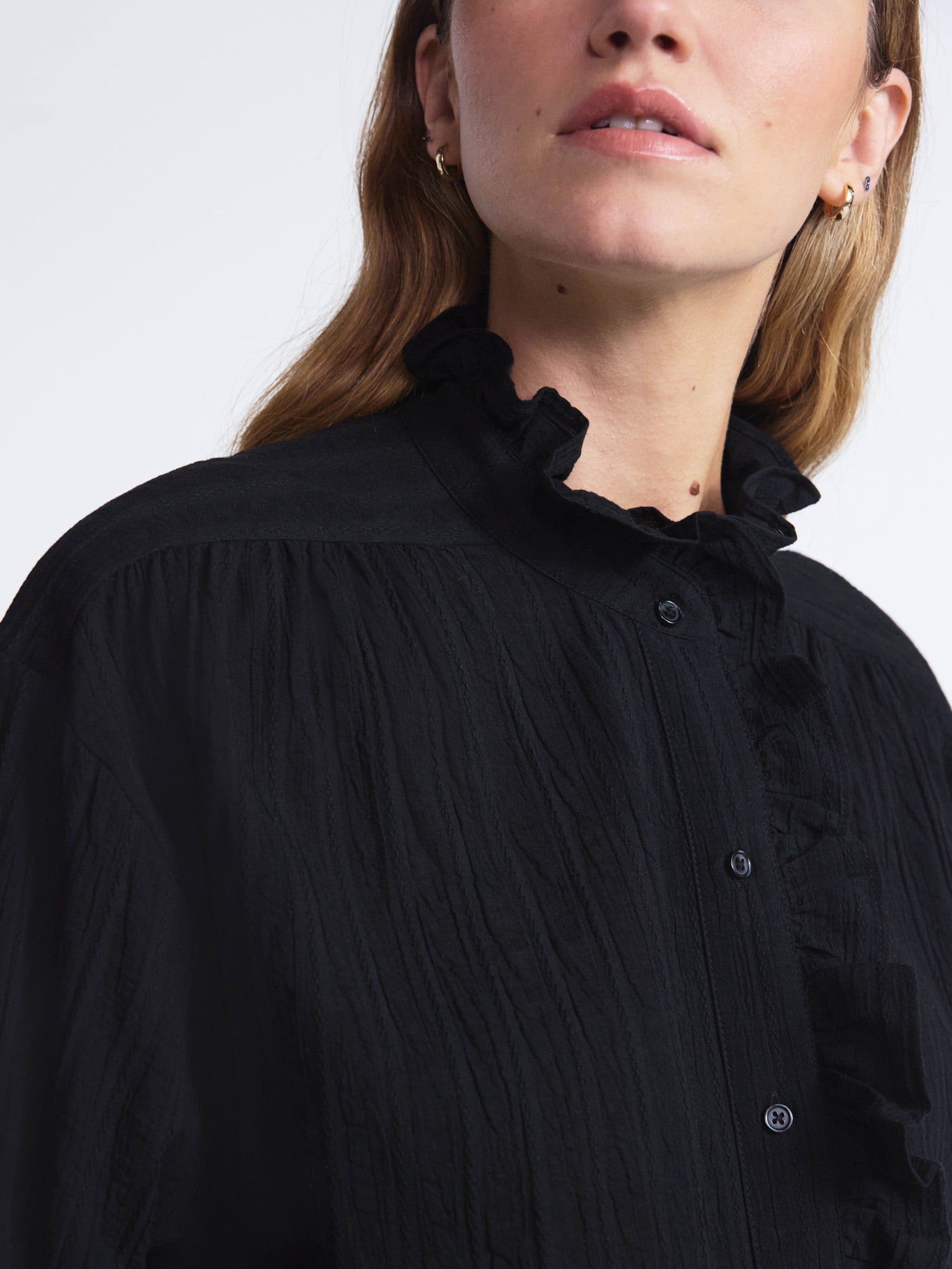 Scoop Women’s Cotton Dobby Ruffle Blouse, Sizes XS-XXL