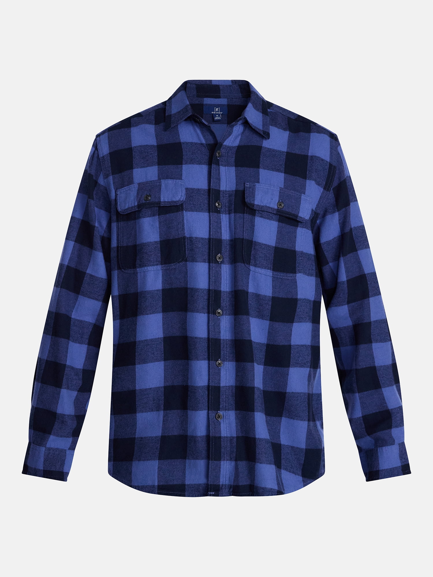 George Men's and Big Men's 100% Cotton Double Pocket Flannel Shirt, Sizes XS-3XLT