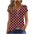 thumbnail image 2 of GaThRRgYP Women's Summer Fashion Short Sleeve Top - Casual Blouse,Women's Fashion Summer Casual Printed V-neck Button Up Short Seeved Blouses Top Wine S, 2 of 5