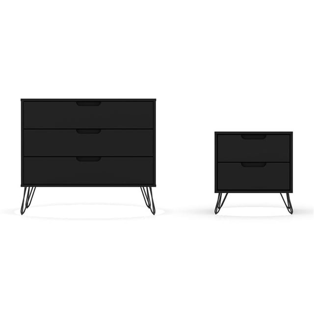 Manhattan Comfort Commode en Bois Rockefeller et Table de Nuit, Noir