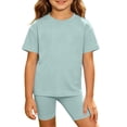 thumbnail image 2 of HBGVBA Girls Summer Outfits Casual 2 Piece Short Sleeve Tee and Bike Shorts Comfy Clothings Set, 2 of 5