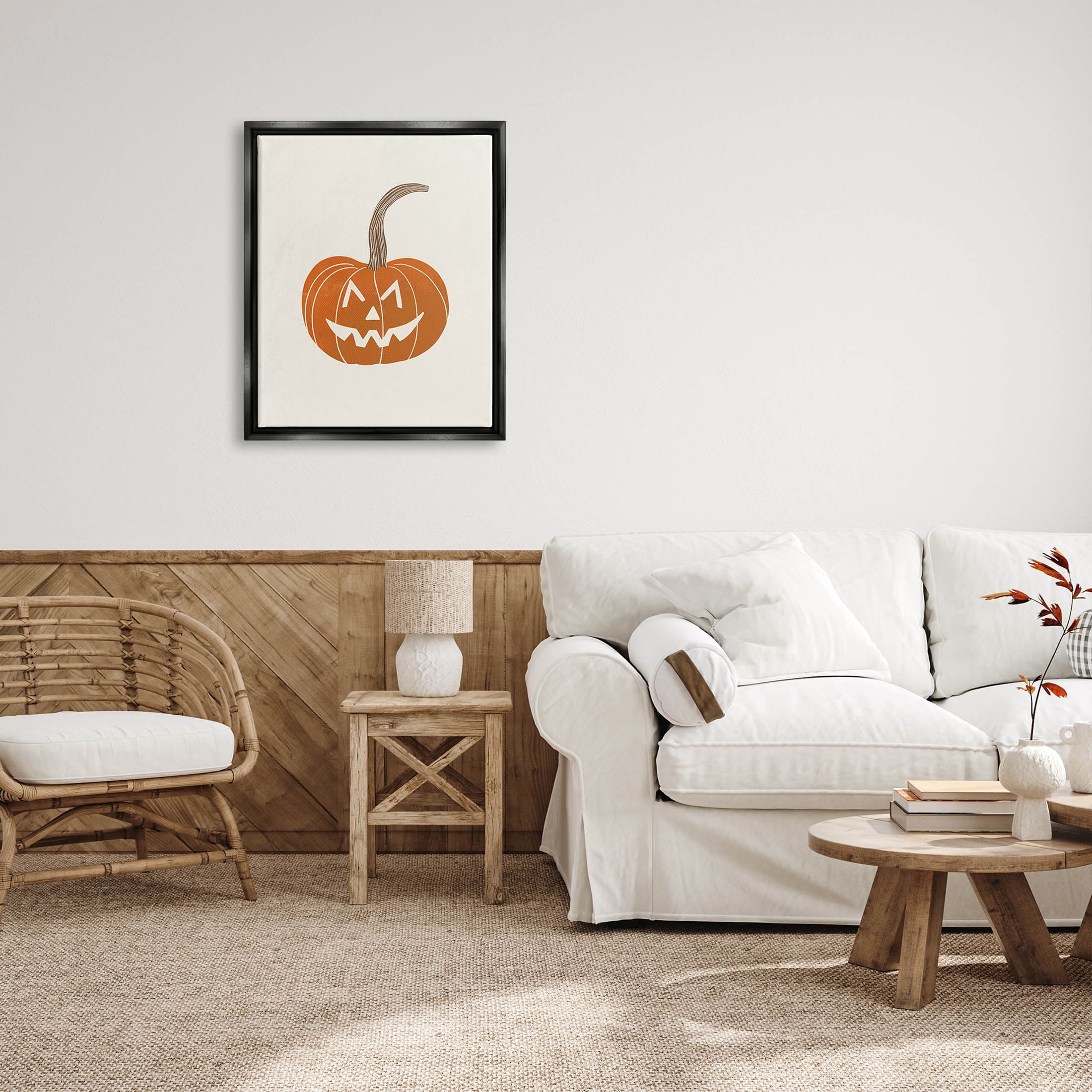 Casual Jack-o-Lantern Smile Holiday Graphic Art Jet Black Framed Art Print Wall Art