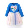thumbnail image 1 of Vestido de malla de manga larga con cuello redondo para niños con diseño de moda, lindo vestido de niña con forma de corazón y perlas brillantes para el Festival del Medio Otoño, 1 of 5
