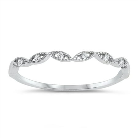 Clear Cubic Zirconia Wavy Marquise Design Ring Sterling Silver Size 10