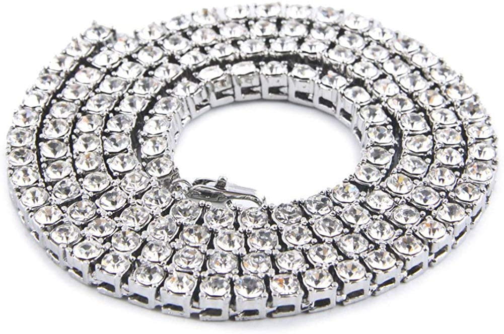 Charles Raymond Iced Out Hip Hop Silver Tone CZ Miami Cuban Link Chain Choker Necklace