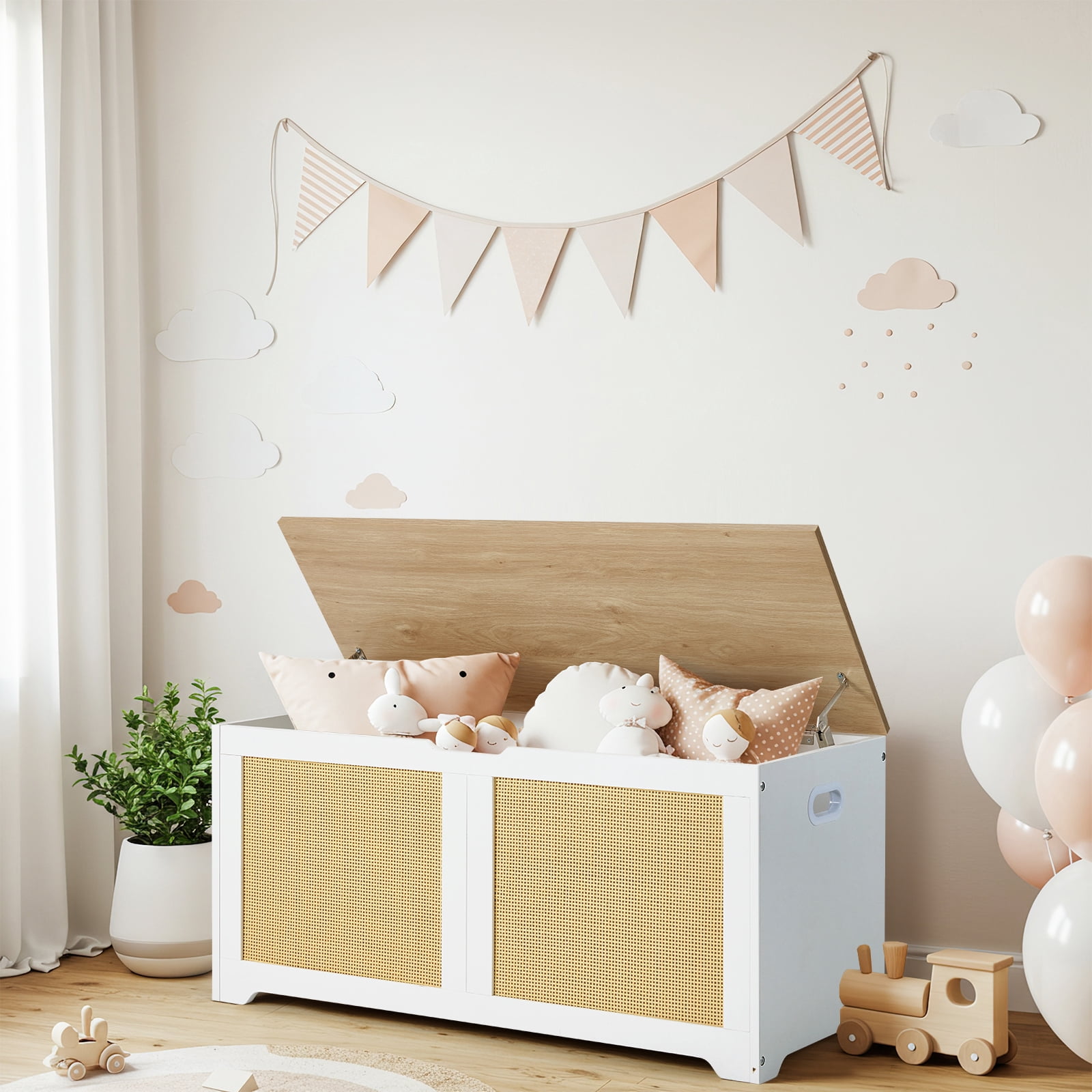 Erinnyees 39.4" Rattan Storage Chest, Storage Bench, Toy Chest, Shoe Bench, with Double Soft - Close Hinges, for Entryway, Bedroom, Living Room, Supports 300 lb