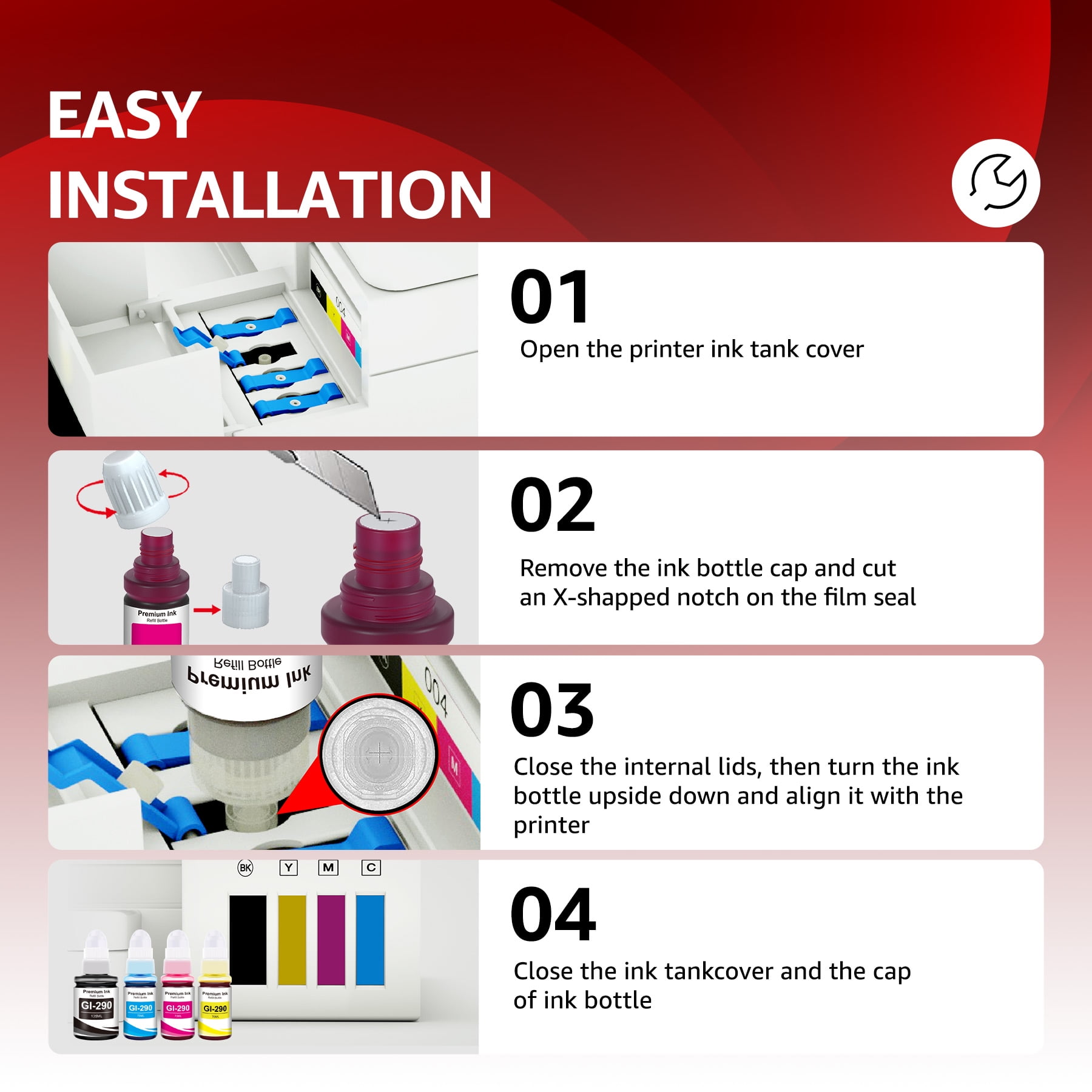 Refill Ink Bottle Compatible For Canon GI-290 PIXMA G4210 G4200 G3200