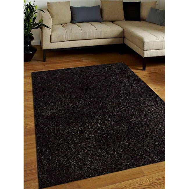 5 x 8 ft. Shag Solid Hand Tufted Polyester Area Rug, Silver & Black