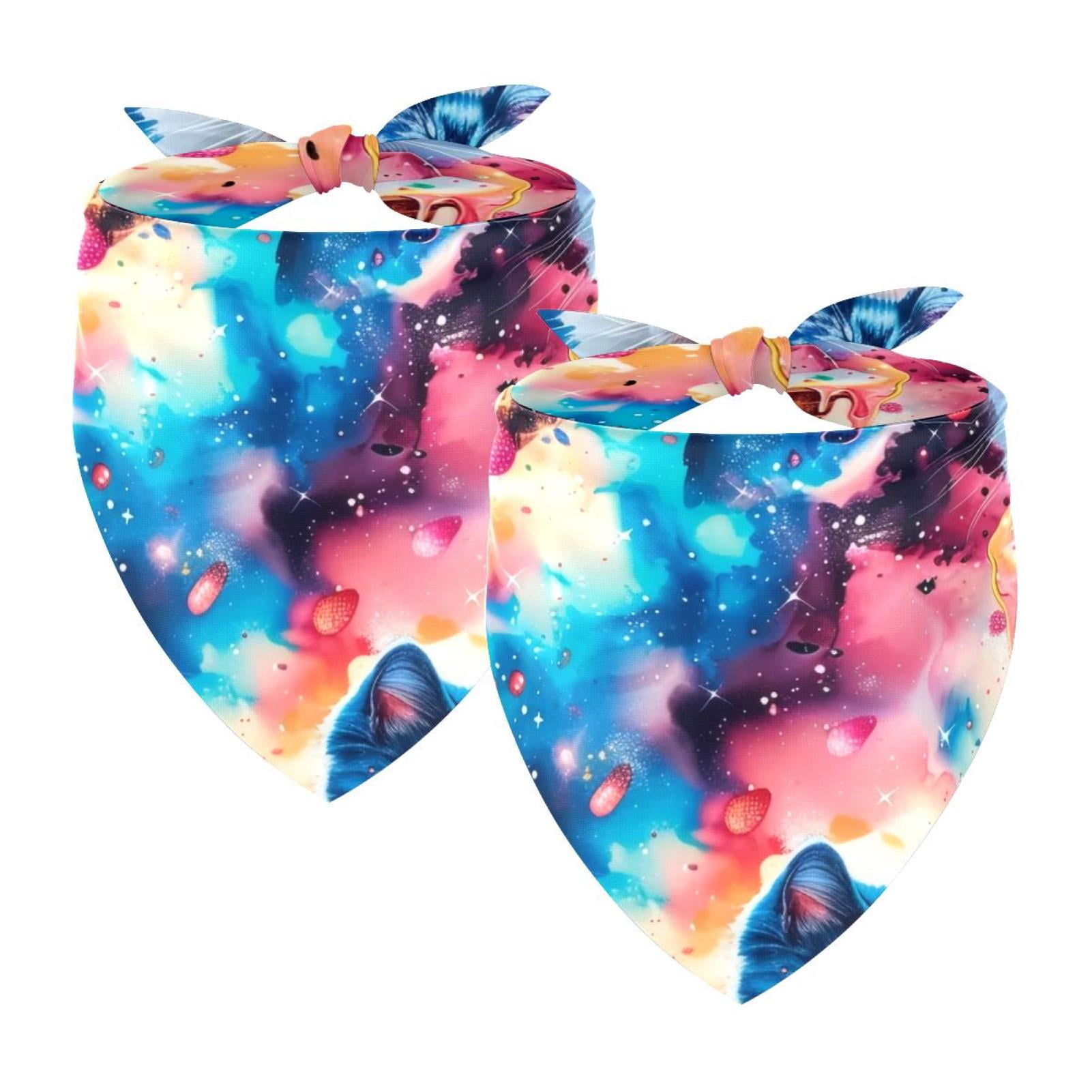 PhooArto Galaxy Kittens Ice Cream Pattern Dog Bandanas 2 Pack Soft Washable Pet Scarf Triangle for Large Dogs Puppies and Cats