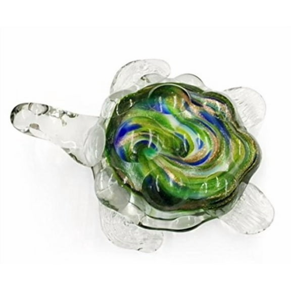 New Dynasty Gallery Colorful Glass Sea Turtle Tidepool Green paperweight
