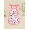 thumbnail image 5 of Aojekbee Little Girl Overalls Bow Print Neck Tie-Up Spaghetti Strap Shorts Jumpsuit Toddler Sleeveless Romper for Summer, 5 of 10